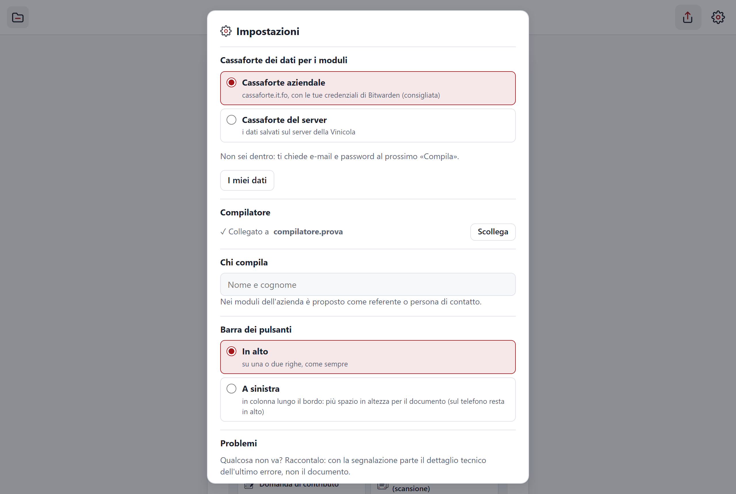 La pagina delle impostazioni di C-A-R-T-A